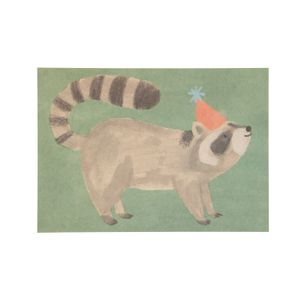 Card, racoon in a party hat