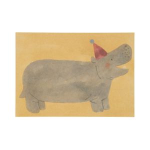 Card, hippo in a party hat