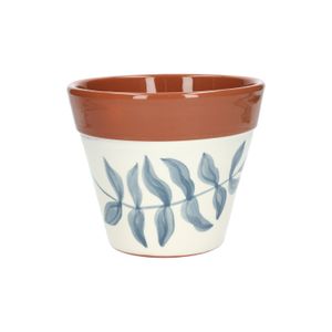 Pot de fleurs, terre cuite, silhouette de feuille bleue, Ø 17 cm Pot de fleurs, terre cuite, silhouette de feuille bleue, Ø 17 cm