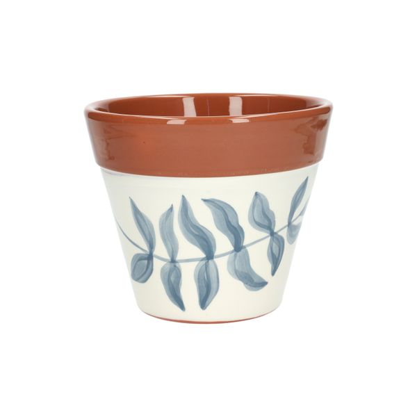 Bloempot, terracotta, blauw bladsilhouet,Ø 17 cm