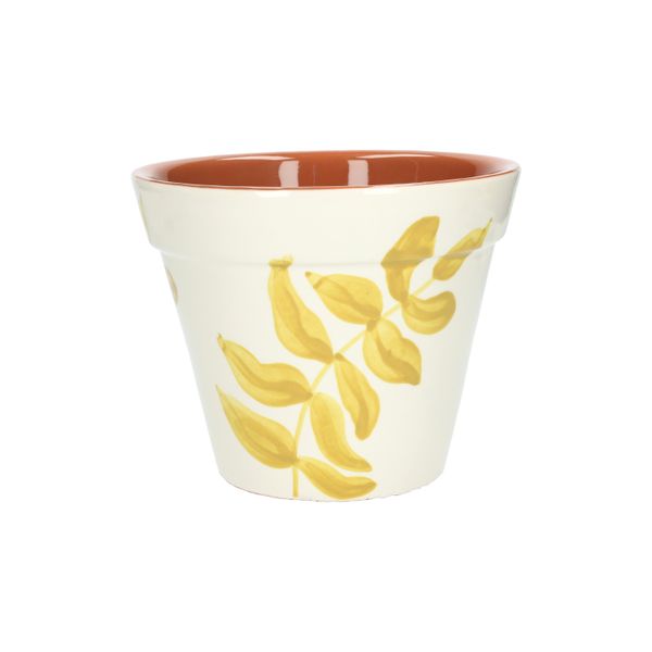 Bloempot, terracotta, geel bladsilhouet,Ø 19 cm