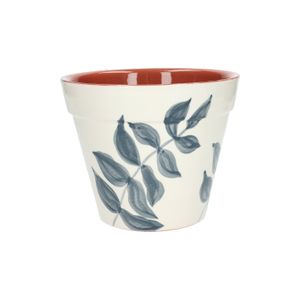 Flowerpot, terracotta, blue leaf silhouette, Ø 19 cm