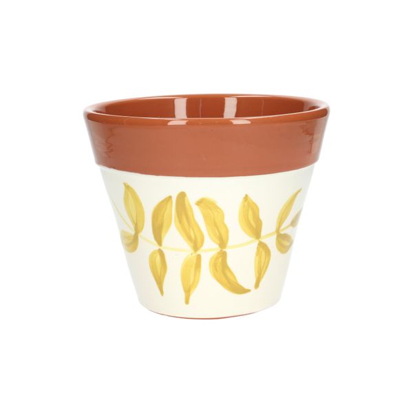 Bloempot, terracotta, geel bladsilhouet,Ø 17 cm