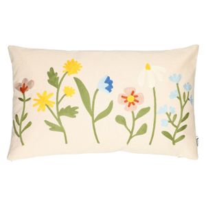 Off-white, cotton cushion with flower motif, 30 x 50 cm