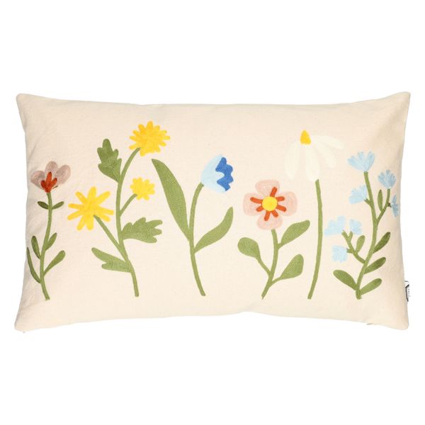 Kissen mit Blumen, Baumwolle, 30 x 50 cm, offwhite