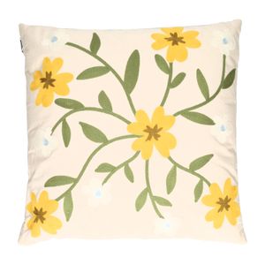 Organic cotton, off-white cushion with flower motif, 50 x 50 cm
