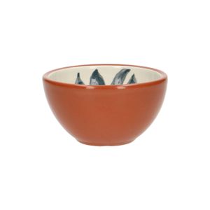 Bowl, terracotta, blue leaf, 9.5 x 5 cm