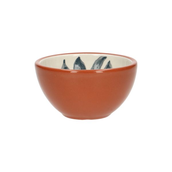 Bowl, terracotta, blue leaf, 9.5 x 5 cm