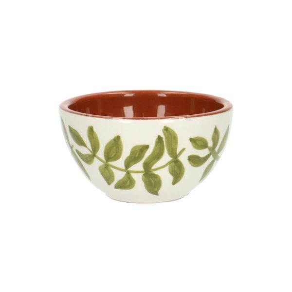 Bowl, terracotta, green leaf, 9.5 X 5 cm