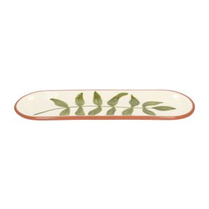 Dish, terracotta, green leaf, 32 x 11 cm