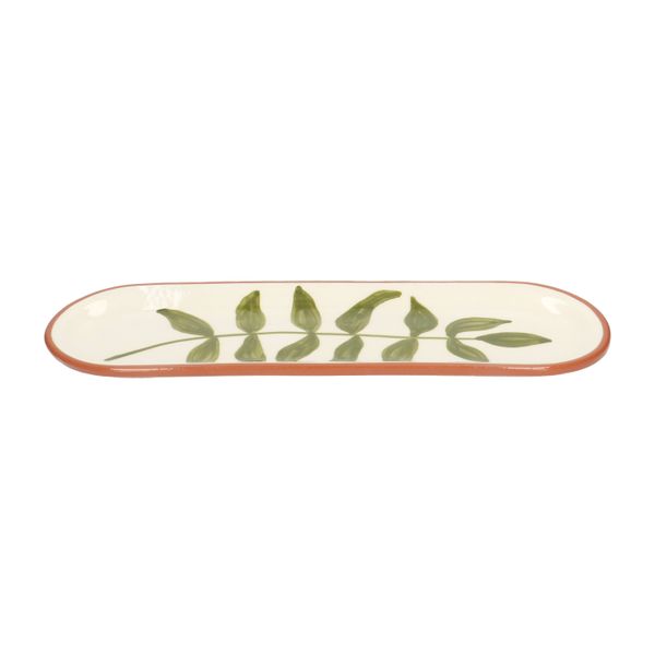 Schaal, terracotta, groen blad, 32 x 11 cm Schaal, terracotta, groen blad, 32 x 11 cm