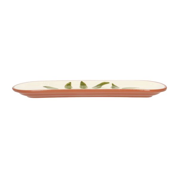 Schaal, terracotta, groen blad, 32 x 11 cm