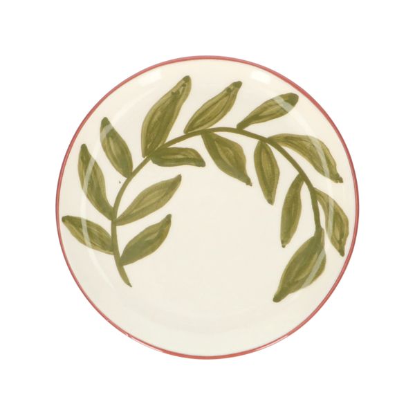 Assiette, terre cuite, feuille verte, 17 cm Assiette, terre cuite, feuille verte, 17 cm