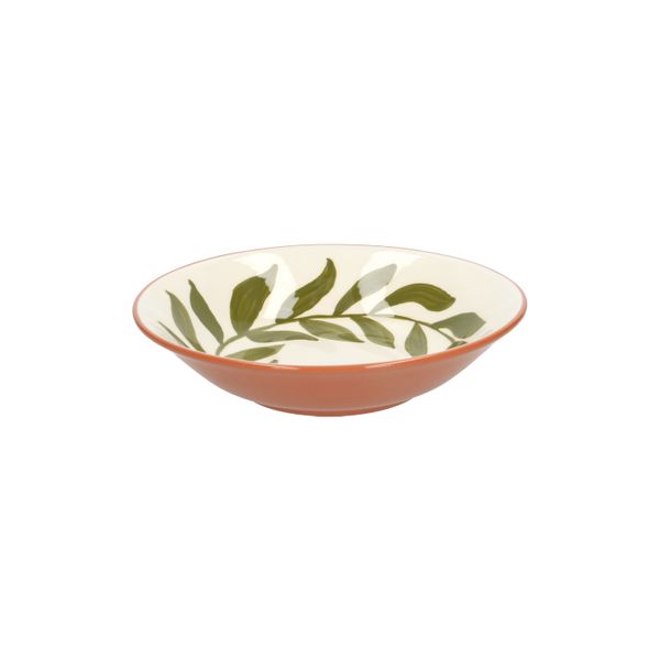 Diep bord, terracotta, groen blad,Ø 22 x 5,5 cm