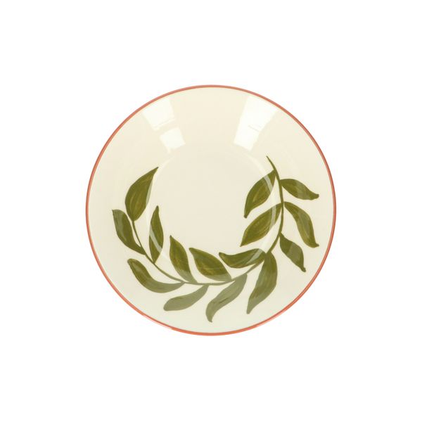 Diep bord, terracotta, groen blad, 22 x 5,5 cm