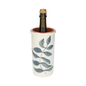 Wine chiller, terracotta, blue leaf, 12 x 22 cm