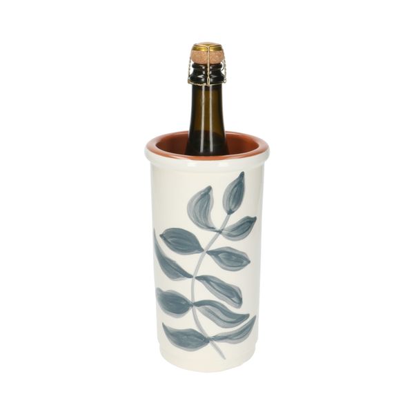 Wine chiller, terracotta, blue leaf, 12 x 22 cm