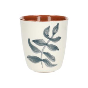 Mug, terracotta, big blue leaf, 10 x 10 cm
