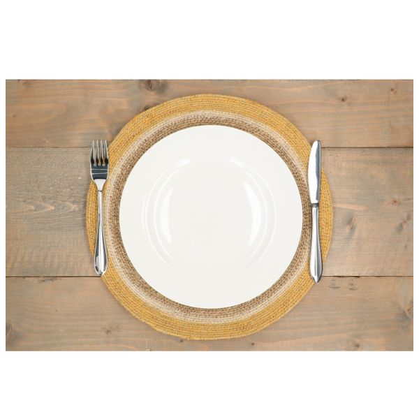 Placemat, seagrass, yellow edge, Ø38 cm