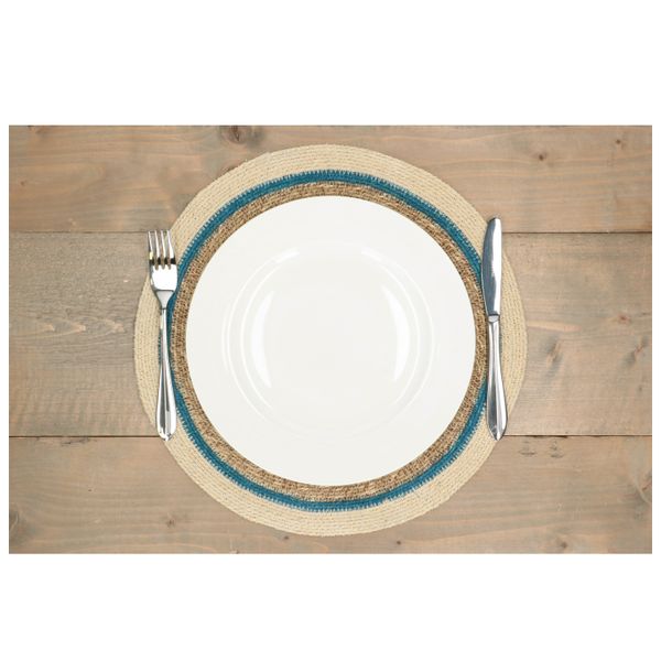 Placemat, seagrass, blue edge, Ø38 cm
