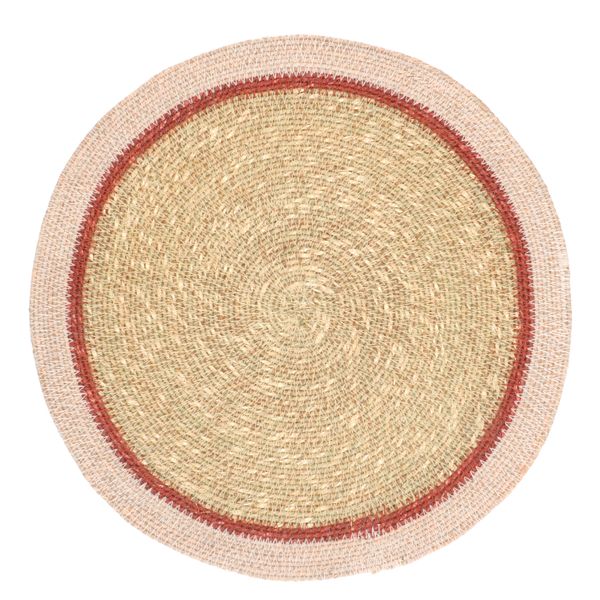 Placemat, seagrass, pink edge, Ø38 cm
