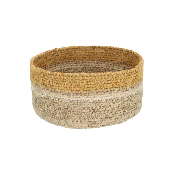 Mandje naturel, zeegras, geel,Ø15 cm