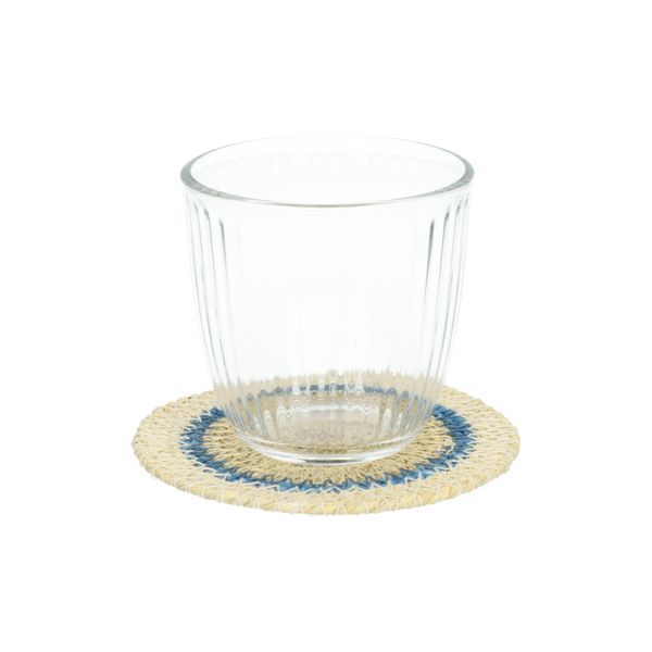 Coaster, seagrass, blue rim 4