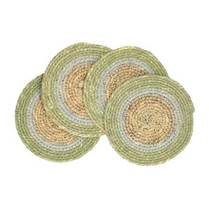 Coaster, seagrass, green rim, 4