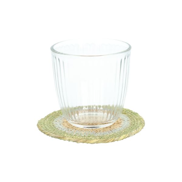 Coaster, seagrass, green rim, 4