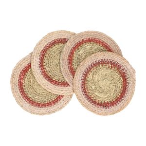 Coaster, seagrass, green rim, 4