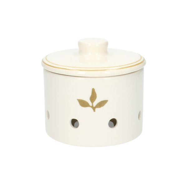 Knoflookpot, aardewerk, blaadjes,Ø13 X 13,5 cm