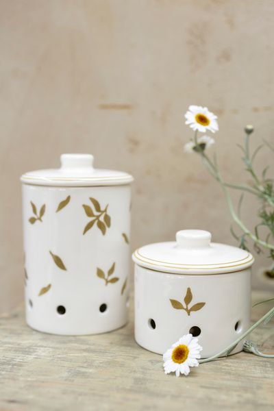 storage jar, earthenware, leaves, Ø14 X 25.5 cm
