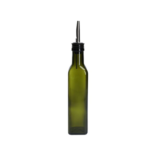 Bouteille à huile/vinaigre, verre vert, carré, 250 ml