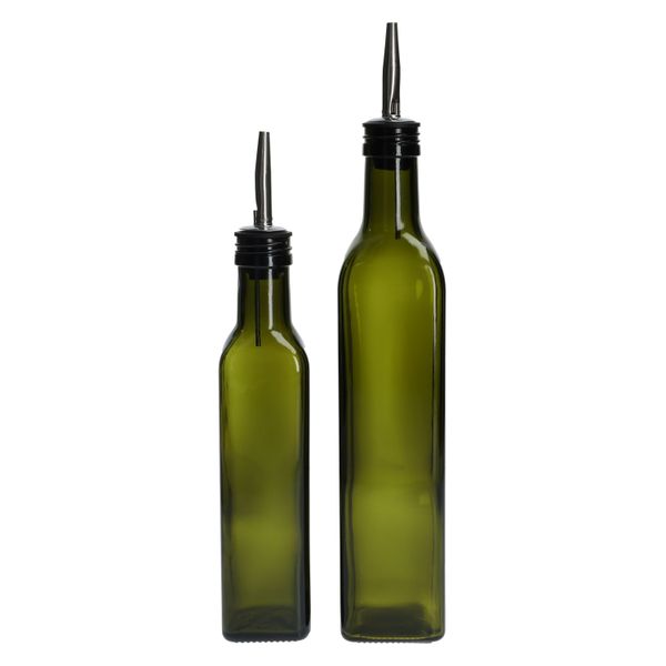 Bouteille à huile/vinaigre, verre vert, carré, 250 ml Bouteille à huile/vinaigre, verre vert, carré, 250 ml