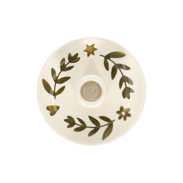 Bougeoir, grès, brindilles peintes à la main, vert, Ø11 x 6  cm