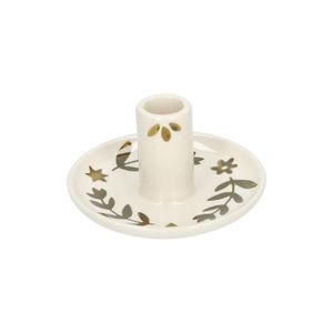 Kandelaar, steengoed, handbeschilderde takjes, groen, Ø11 x 6  cm Kandelaar, steengoed, handbeschilderde takjes, groen, Ø11 x 6  cm