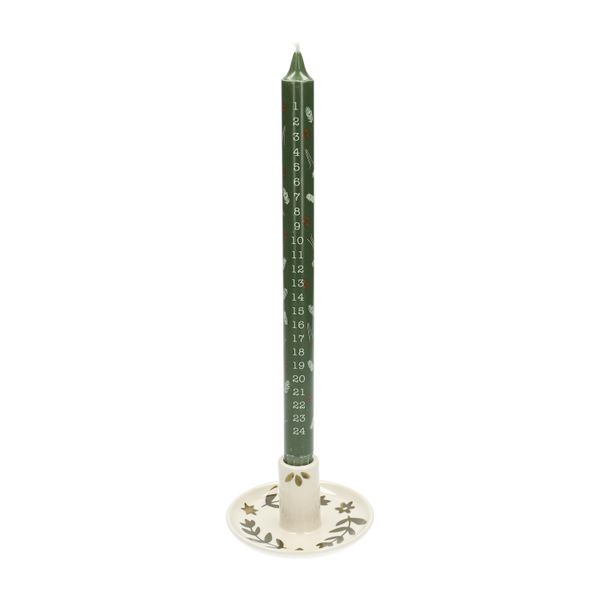 Bougeoir, grès, brindilles peintes à la main, vert, Ø11 x 6  cm