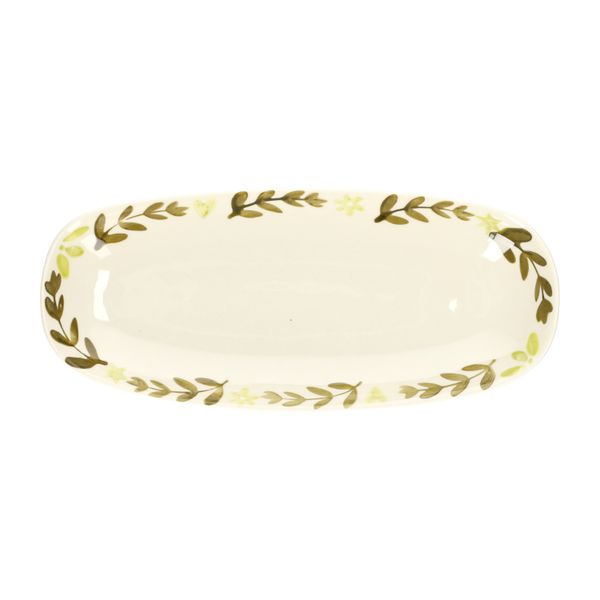 Schaal decoratief, steengoed, groen, 25 X 11.5 X 2.5 cm Schaal decoratief, steengoed, groen, 25 X 11.5 X 2.5 cm