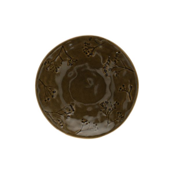 Gebaksbordje, steengoed, donkergroen,Ø17 X 2 cm