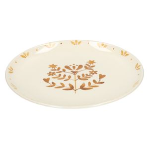 Dinerbord, steengoed, gedecoreerd met takjes, oker, Ø28 cm