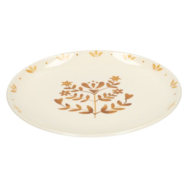 Dinerbord, steengoed, gedecoreerd met takjes, oker, Ø28 cm
