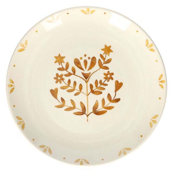 Dinerbord, steengoed, gedecoreerd met takjes, oker, Ø28 cm