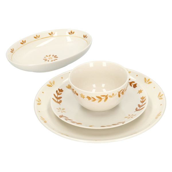 Dinerbord, steengoed, gedecoreerd met takjes, oker, Ø28 cm