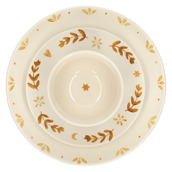 Dinerbord, steengoed, gedecoreerd met takjes, oker, Ø28 cm
