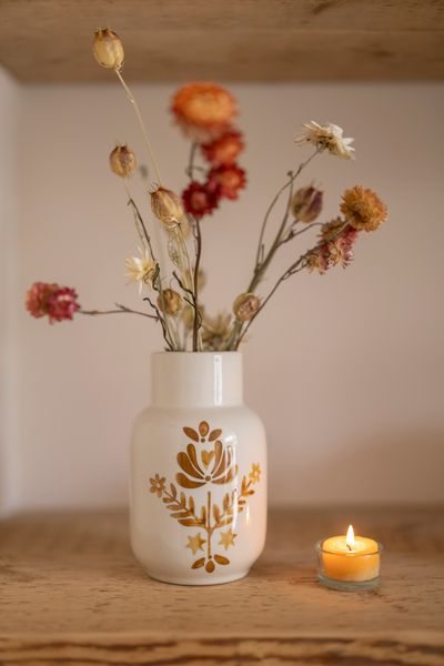 Vase dekorativ, ockergelb, Ø9 x 15 cm