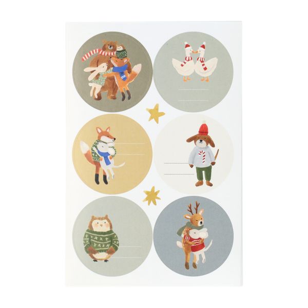 Kerststickers, knuffelende dieren, rond, 36 stuks Kerststickers, knuffelende dieren, rond, 36 stuks