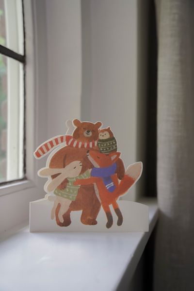 Kerstkaart met envelop, groepsknuffel dieren