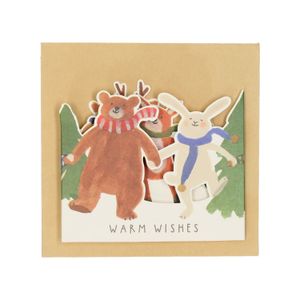 Kerstkaart met envelop, uitklapbaar, dansende dieren