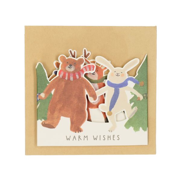 Kerstkaart met envelop, uitklapbaar, dansende dieren