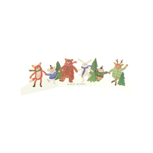 Kerstkaart met envelop, uitklapbaar, dansende dieren